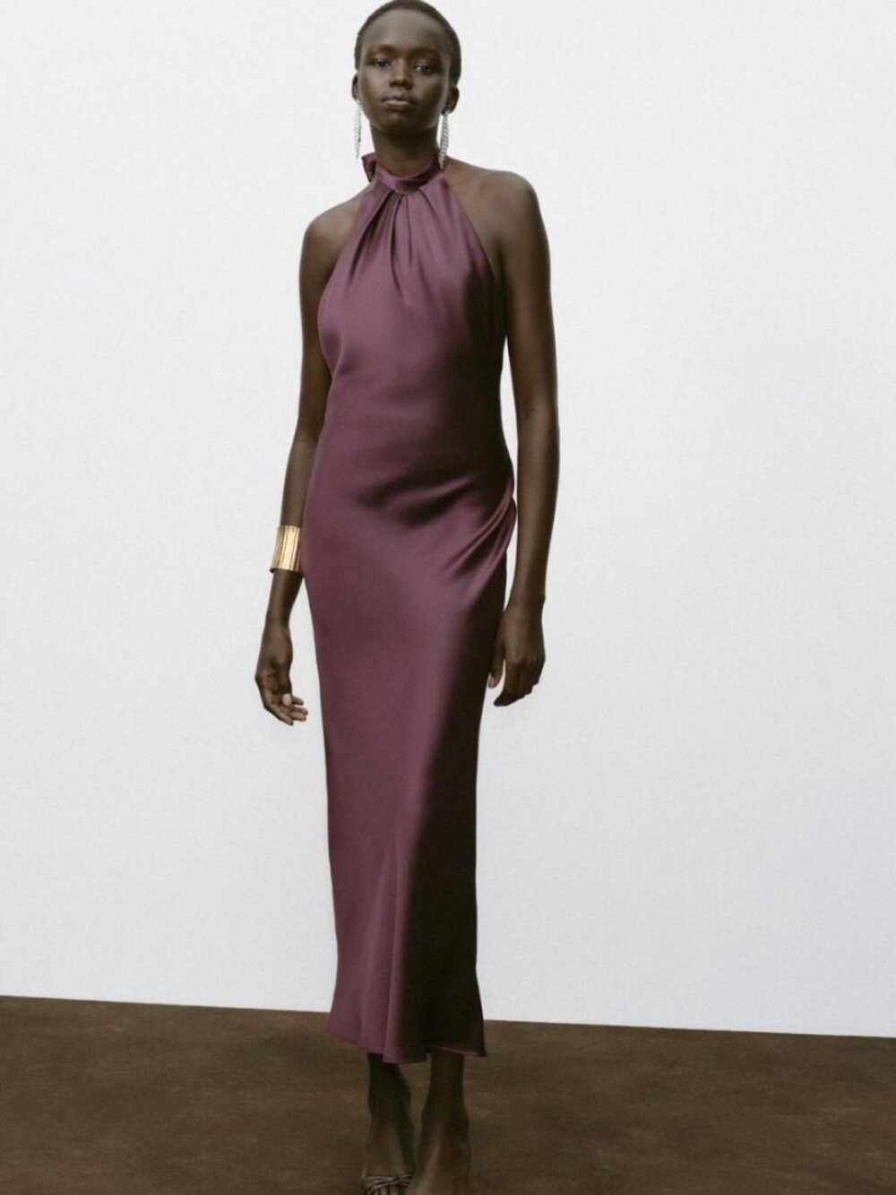 Zara Open Back Satin Midi Dress | Deep Burgundy | NWT | Size M